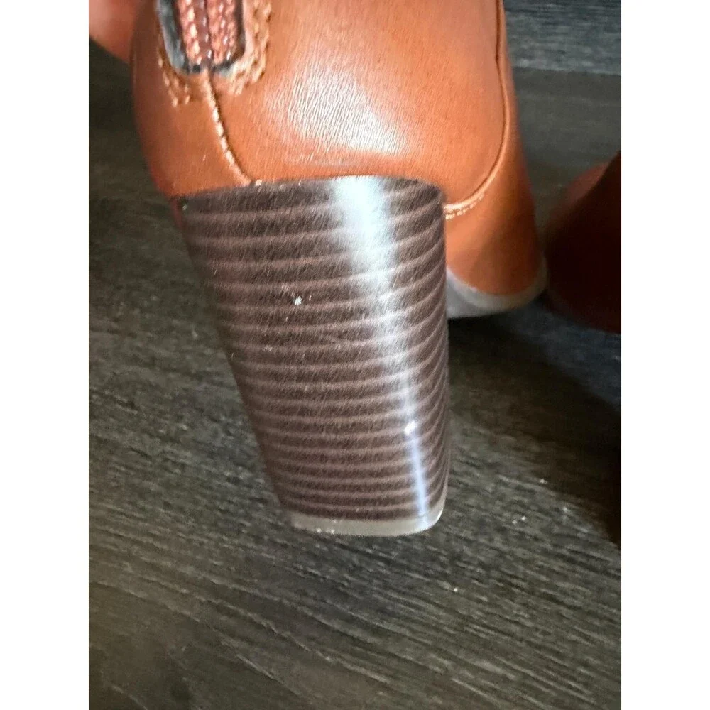Style & Co Wens Brown Tan Ankle Boots Block Heel Back Zip Booties Size 6M